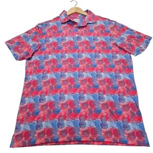 TaylorByrd Performance Golf Polo Shirt, Red/White/Blue Geometric Circles Men's L